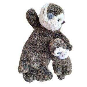 Alaskan Otter Momma and Baby Pup floating on their backs Realistic Fur Rare VGUC